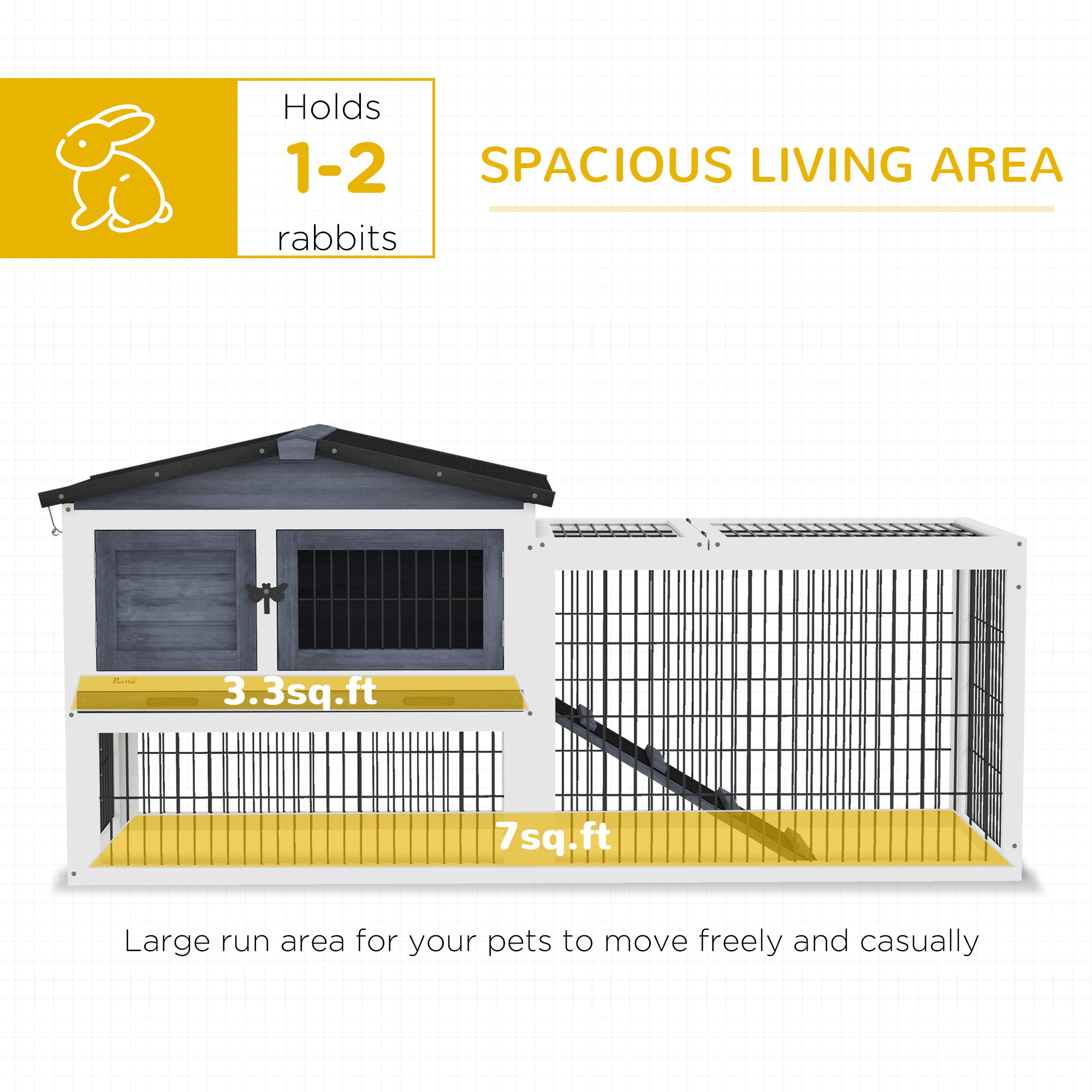 2 Level 59" Outdoor Rabbit Hutch with Openable Top, Dark Gray