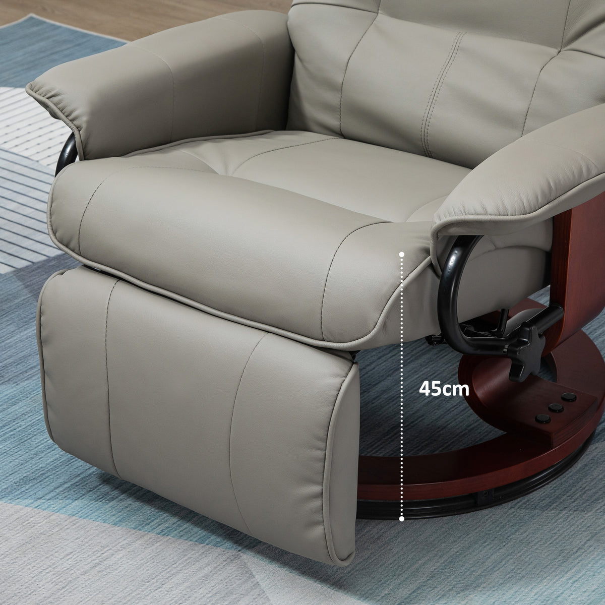 Faux Leather Manual Recliner, Adjustable Swivel Lounge Chair with Footrest, Armrest and Wrapped Wood Base for Living Room, Gray