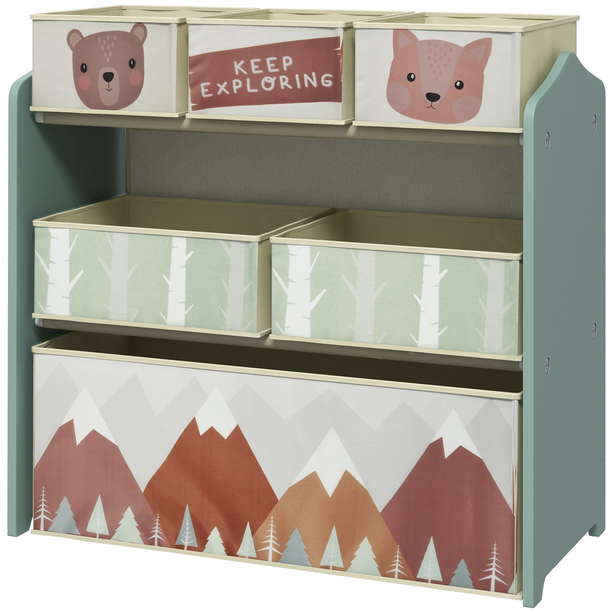 Toy Organizer with 6 Storage Bins, 25" x 12" x 26", Green