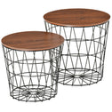 End Tables Set of 2, Nesting Tables with Storage, Round Accent Side Tables with Removable Top for Living Room, Black/ Brown