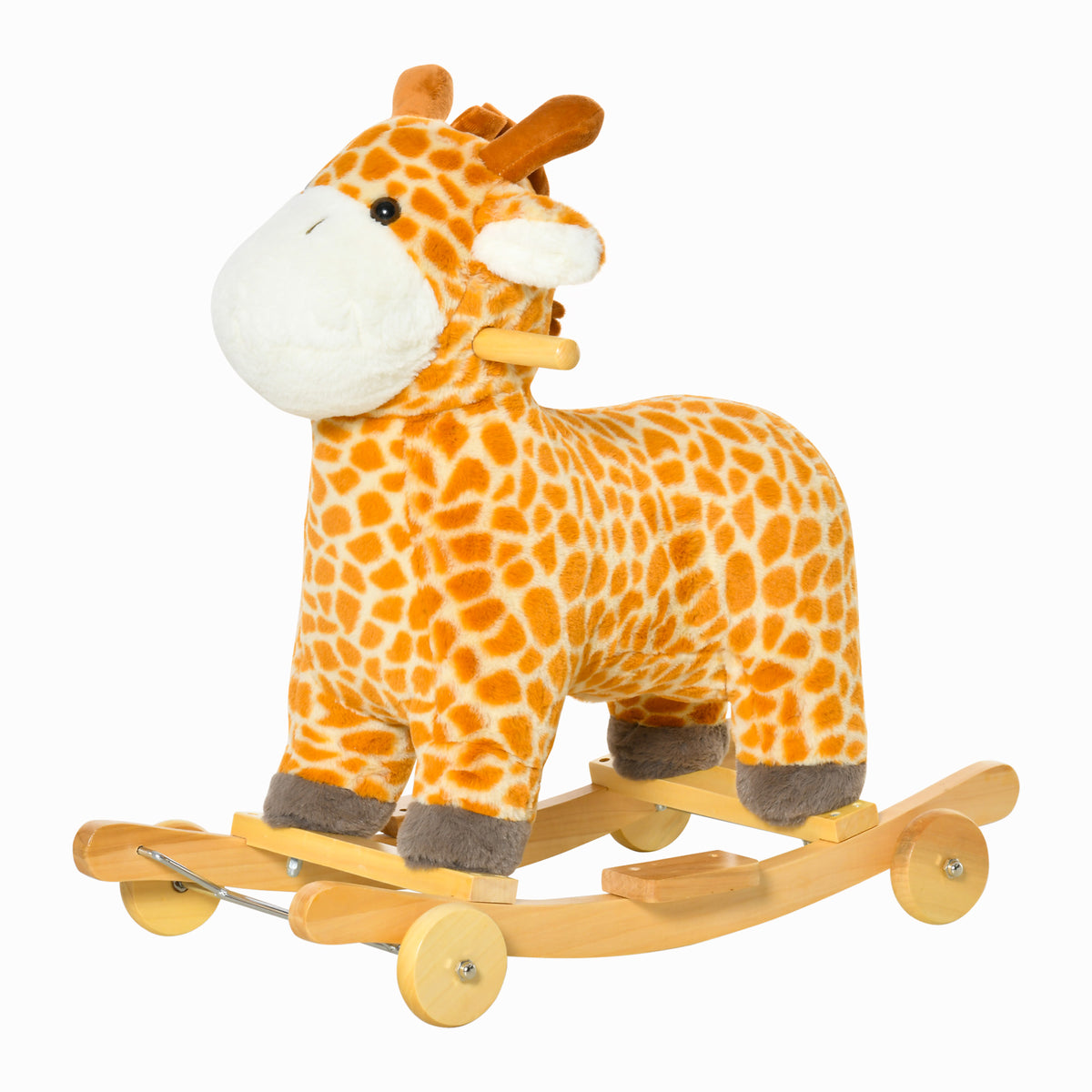 Rocking Horse, 2 in 1 Kids Ride on Horse, Rolling Giraffe Animal Rocker with Sound, Wooden Base, Pedal, Grip Handle, Plush Riding Pony for 3-6 Years Old, Yellow