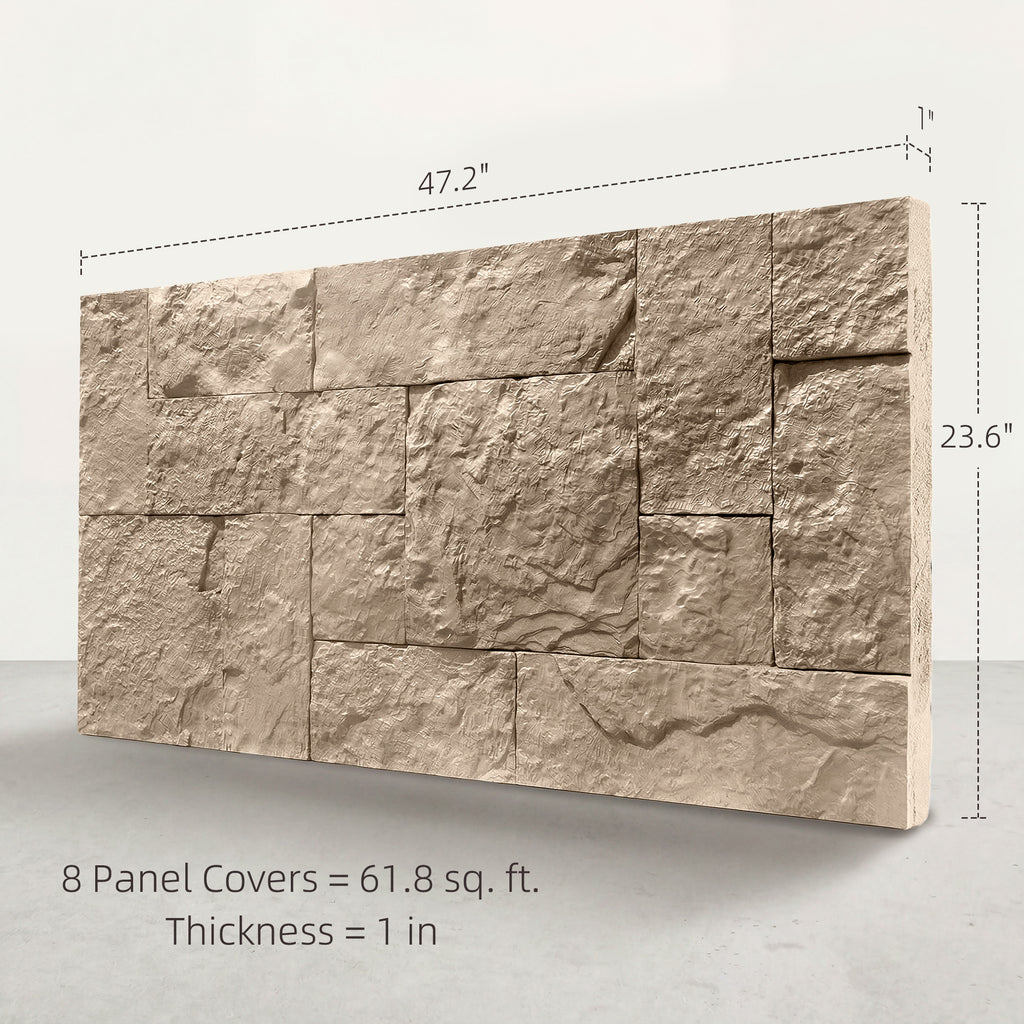 8-Pack 3D Faux Stone Wall Panels, Lightweight Polyurethane Panels for Interior and Exterior Accent Walls, Beige