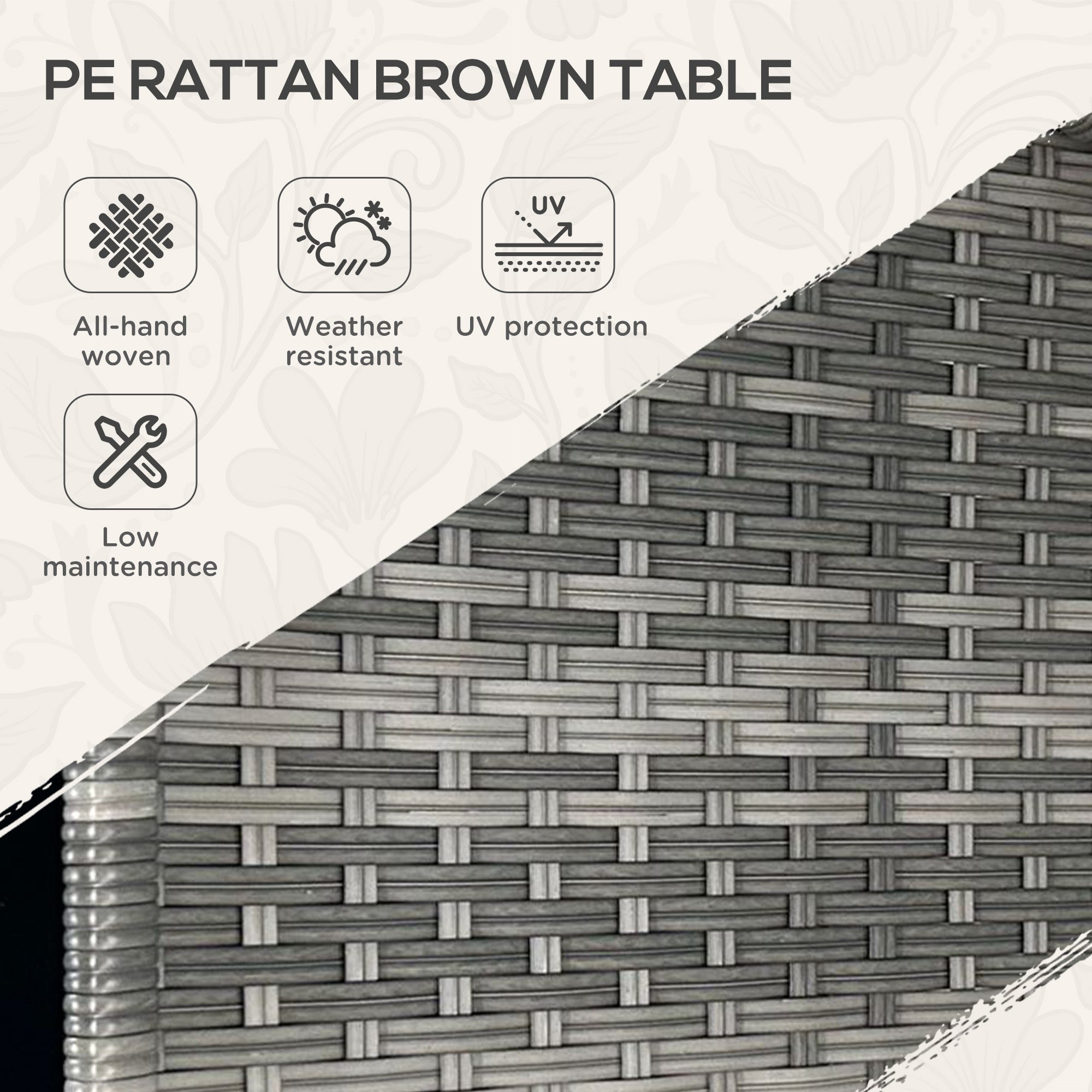 Rattan Side Table, Outdoor End Table with Storage Shelf, Aluminum Frame Square, Coffee Table with Tempered Glass Top, Mixed Gray