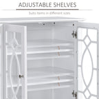 Sideboard Display Cabinet with Double Framed Glass Doors, 2 Adjustable Shelves, and Elevated Base, White