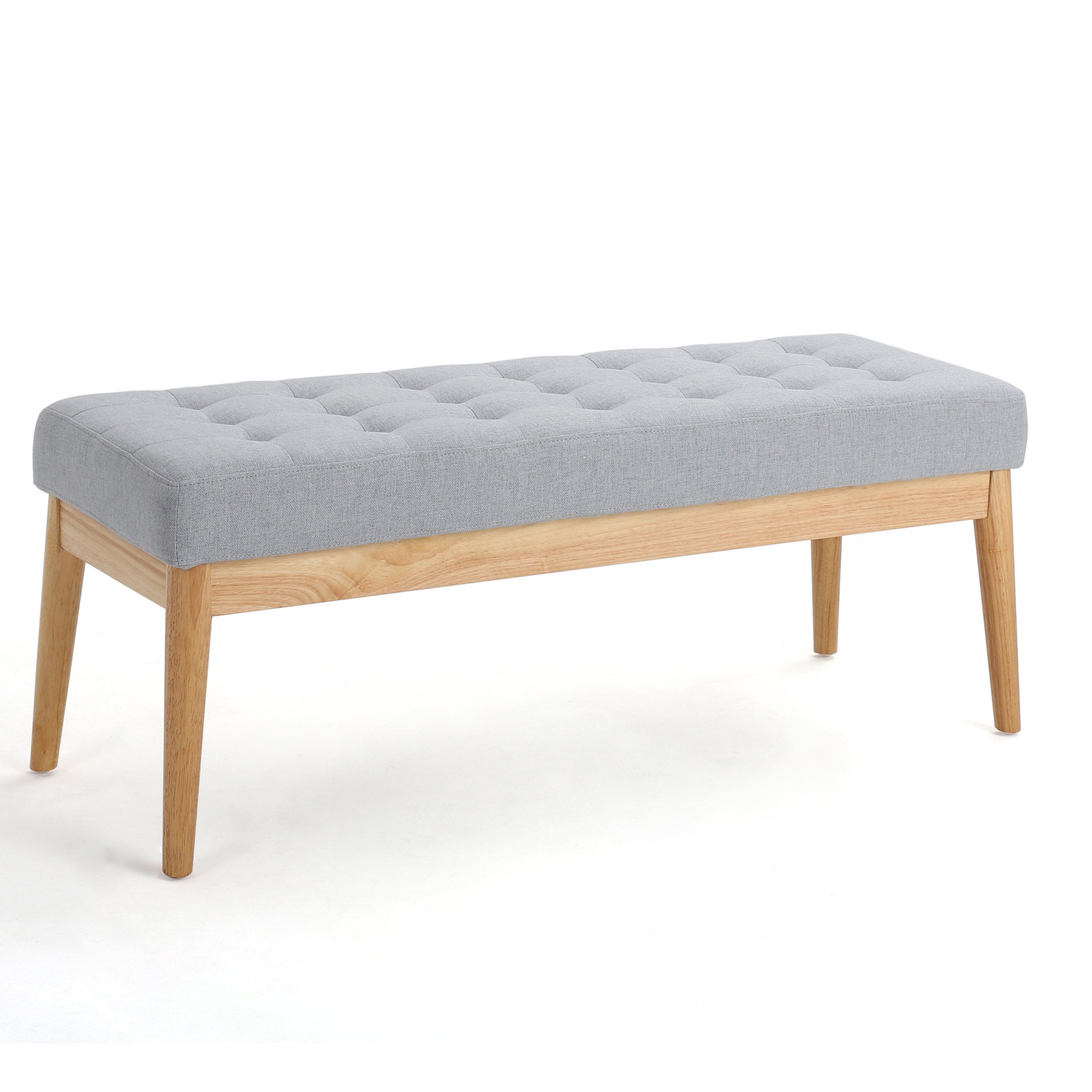 Fabric Ottoman with Cushioned Top, Sturdy Frame, and Space-Saving Design, 43.5" L x 15.75" W x 17" H, Light Gray