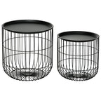 Coffee Table Set, Nest of Coffee Tables with Steel Wired Basket Body and Removable Top for Living Room, Black