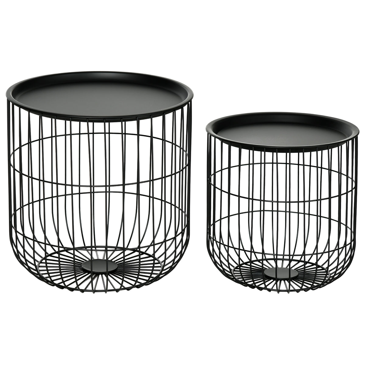 Coffee Table Set, Nest of Coffee Tables with Steel Wired Basket Body and Removable Top for Living Room, Black