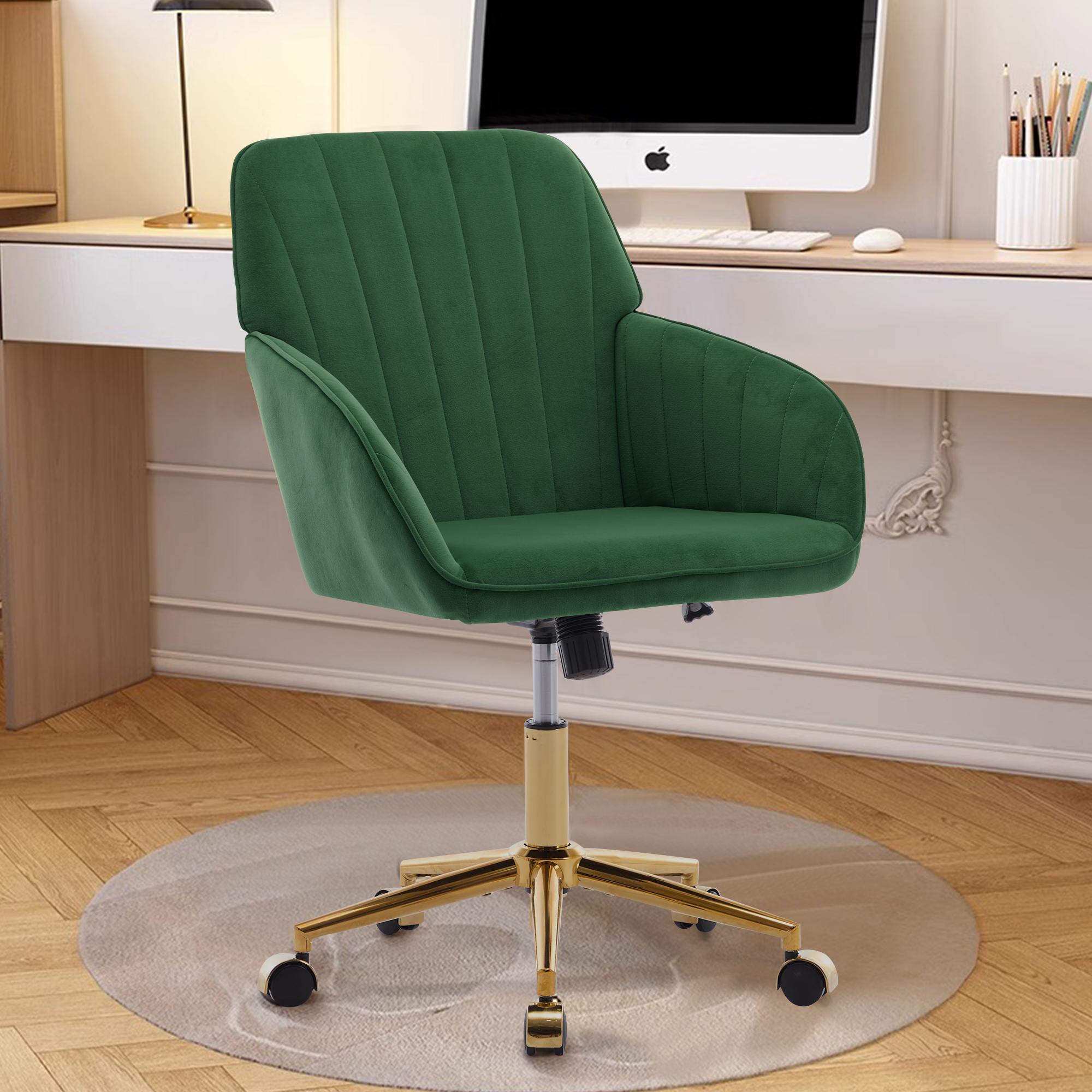 Adjustable Swivel Chair with Memory Foam Cushion and Lumbar Support, Ergonomic Office Chair with Golden Base, 24.5" L x 23.5" W x 37.5" H, Green