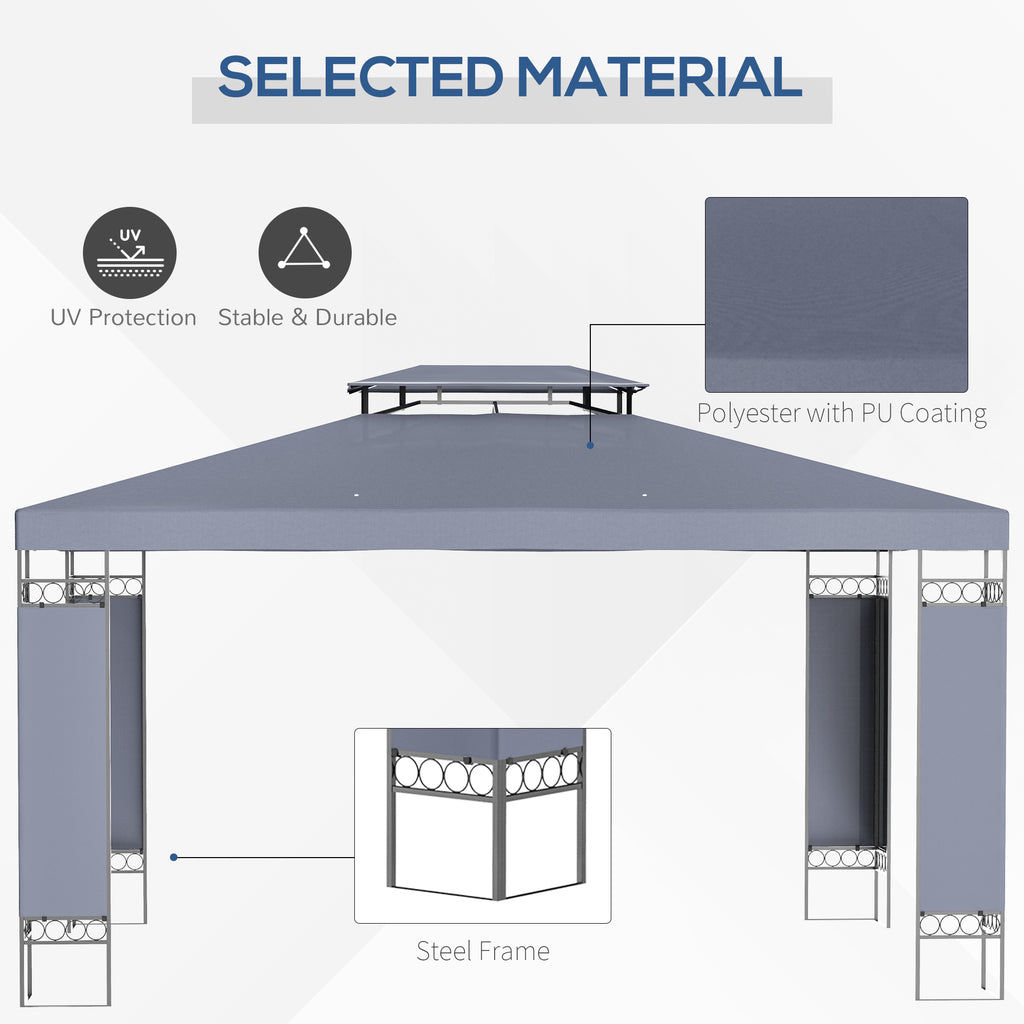 10' x 13' Patio Gazebo, Double Roof Outdoor Gazebo Canopy Shelter with Screen Decorate Corner Frame, for Garden, Lawn, Backyard and Deck, Gray