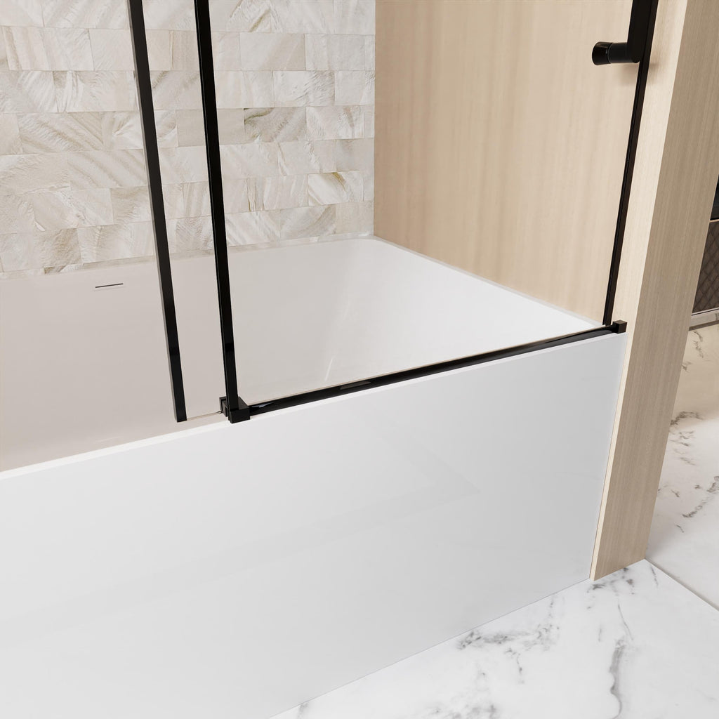 Frameless Sliding Shower Door with Smooth Quiet Stainless Steel Rollers & Round Tracks, Panel for Bathroom, 60" L x 0.5" W x 60" H, Matt Black