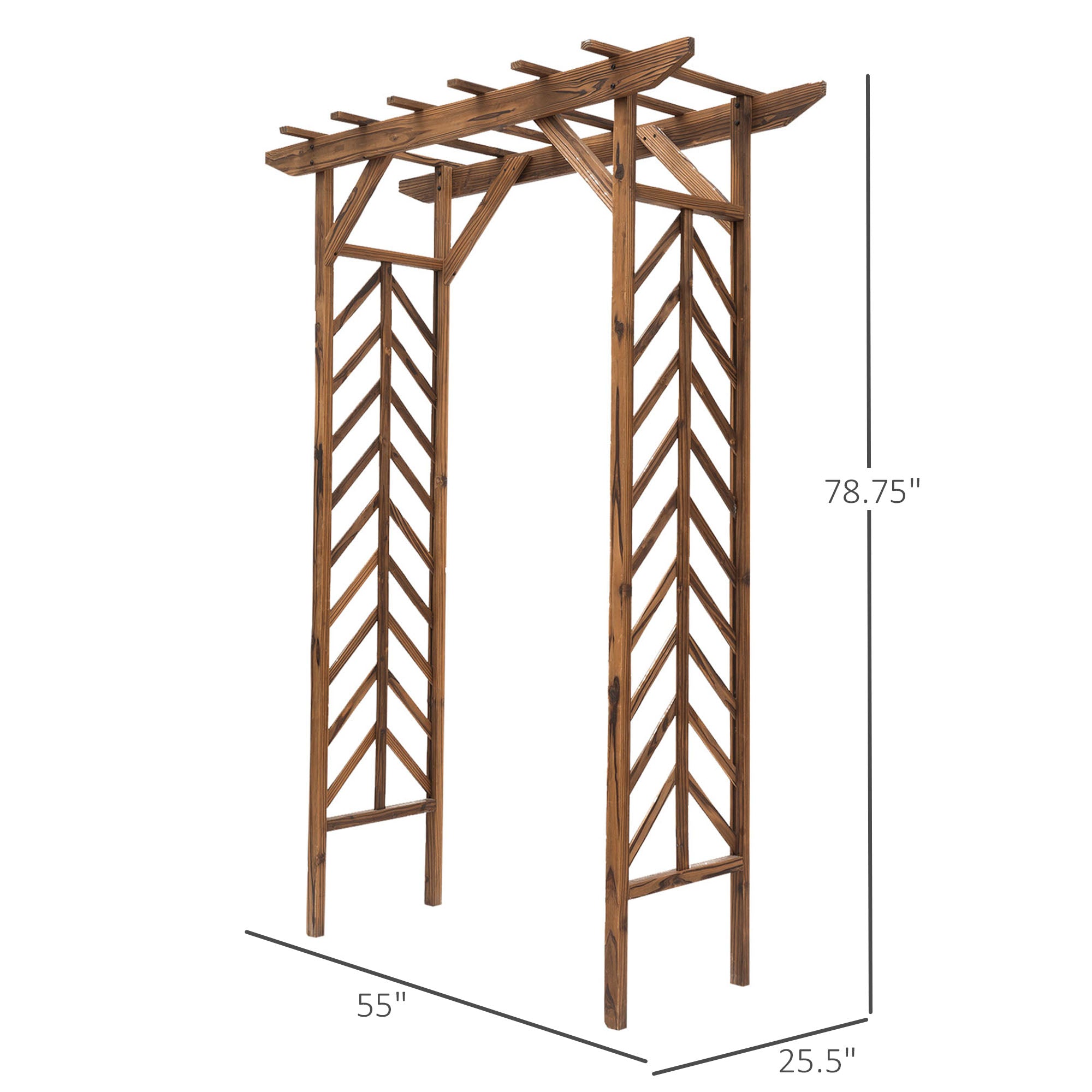 79in Wooden Garden Arbor Arch Trellis with Classic Countryside Style, Pergola Style Roof for Climbing Vines for Ceremony Party Weddings