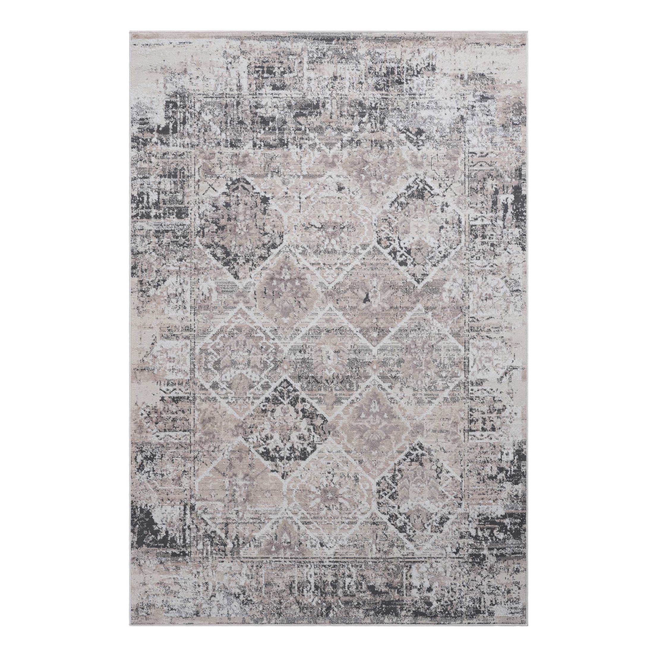6x9 Stain Resistant Medallion Area Rug with Cotton Backing, Medium Pile Height, Kid and Pet-Friendly Carpet, 93" L x 79" W x 0.3" H, Cream