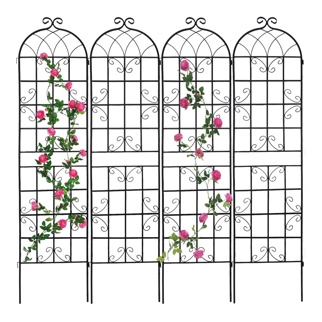 4 Pack Metal Garden Trellis with Galvanized Tube, Easy Assembly, Rustproof Climbing Plant Support, 80" L x 87" H, Black