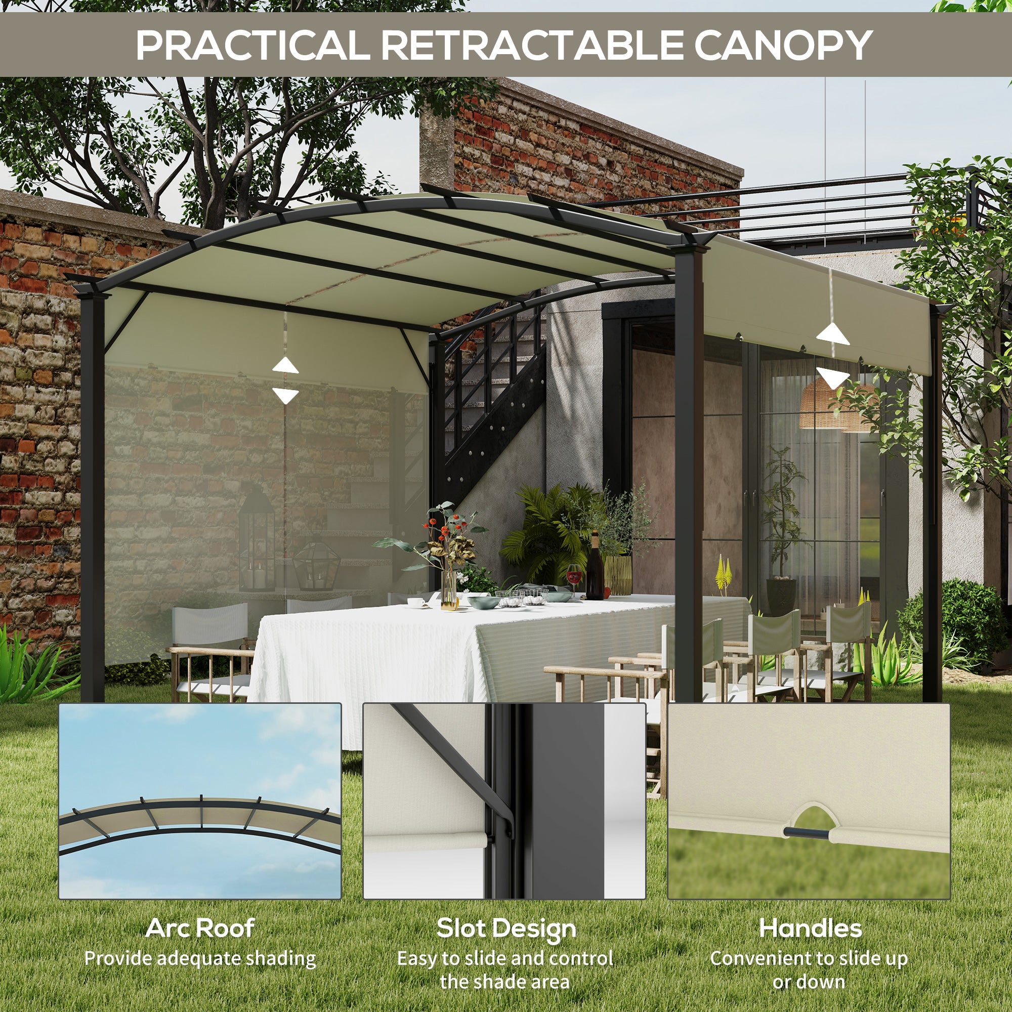 11' x 11' Outdoor Retractable Pergola Canopy for Backyard, Beige