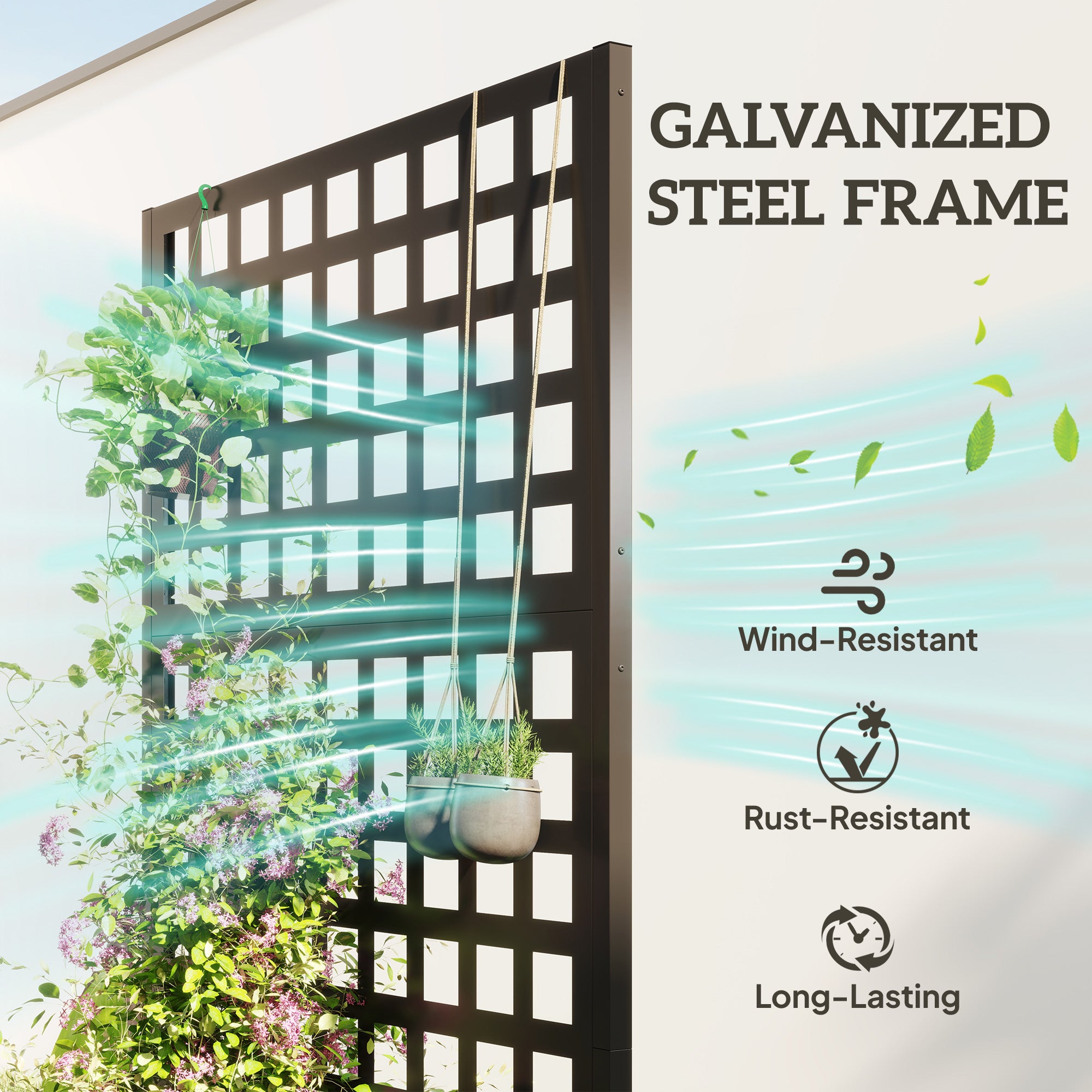 Galvanized Raised Garden Bed Planter Box with Trellis for Climbing Plants, Vegetable, Vines, 35" x 16" x 70", Black