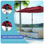 Extra Large 15 ft Patio Umbrella, Double-Sided Wide Outdoor Umbrella with Crank Handle and Air Vents for Backyard, Deck, Pool, Market, Wine Red