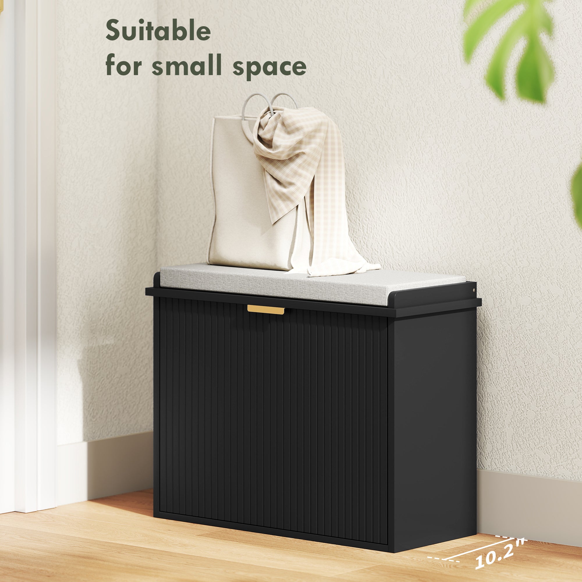 Shoe Storage Bench with Padded Seat Cushion and Flip-Drawer, Entryway Bench, Shoe Cabinet, 24.4x10.2x18.7 Inches, Black