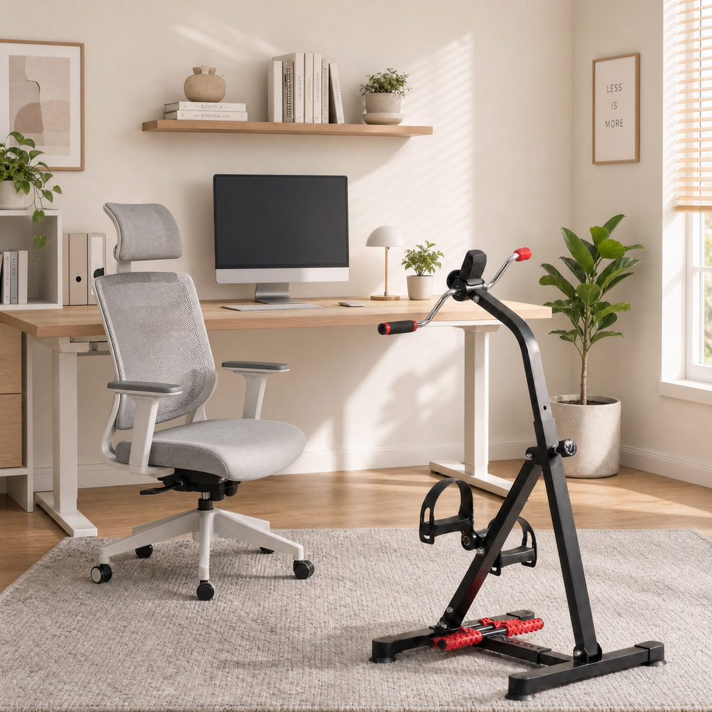 Pedal Exerciser, Hand Arm Knee and Leg Exercise Machine for Seniors, Height-adjustable, with LCD Display and Foot Massage Roller