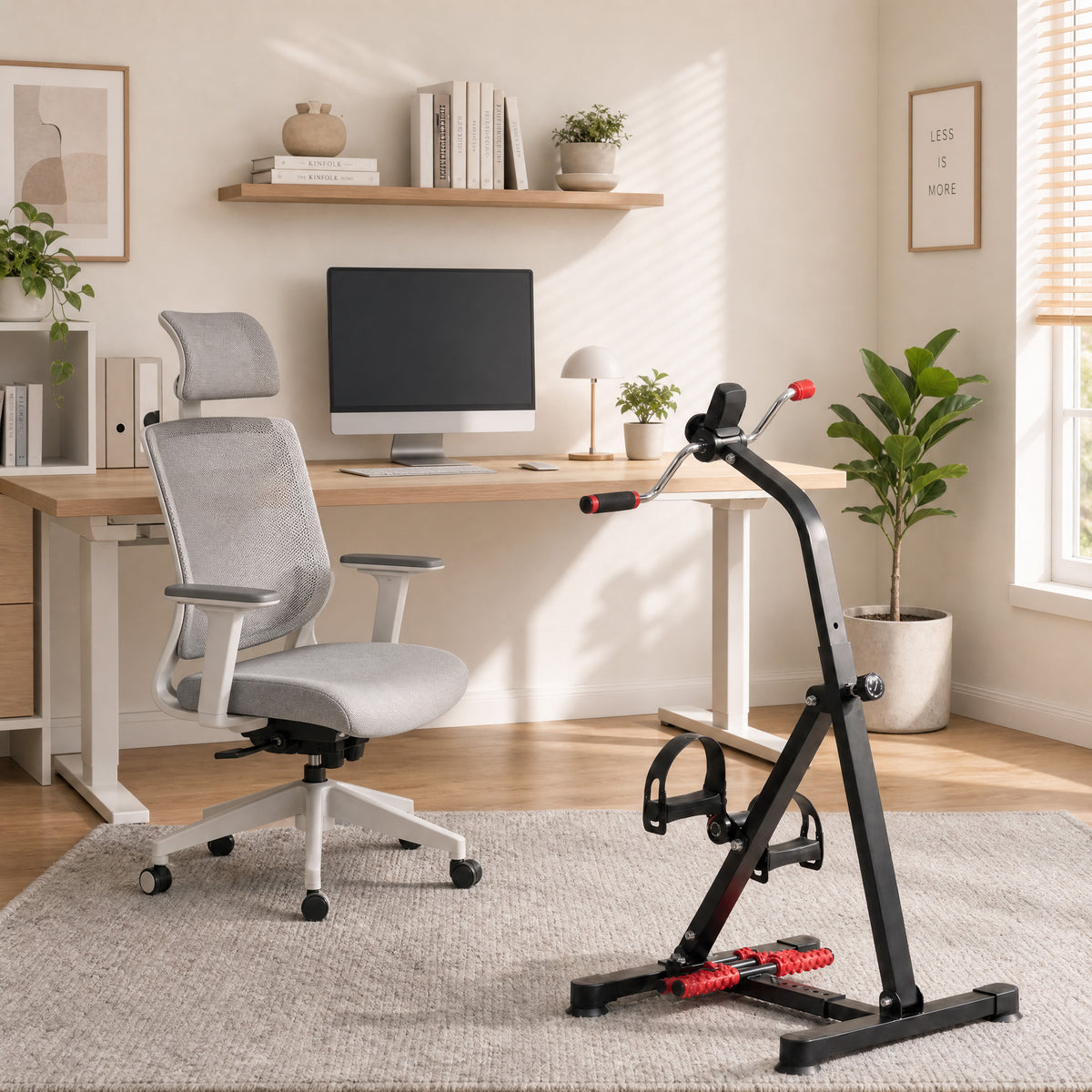 Pedal Exerciser, Hand Arm Knee and Leg Exercise Machine for Seniors, Height-adjustable, with LCD Display and Foot Massage Roller