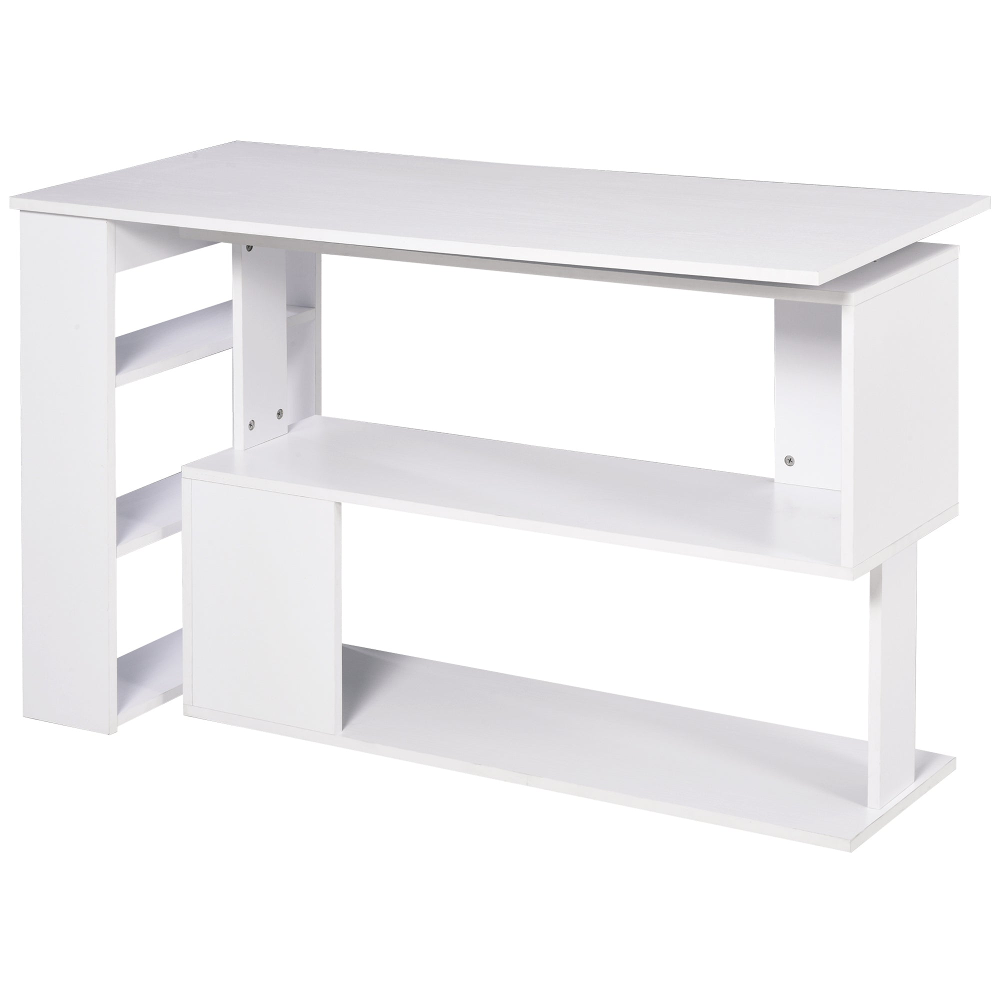 360° Rotating Home Office Desk L Shaped Corner Computer Desk with Storage Shelves, Writing Table Workstation, White