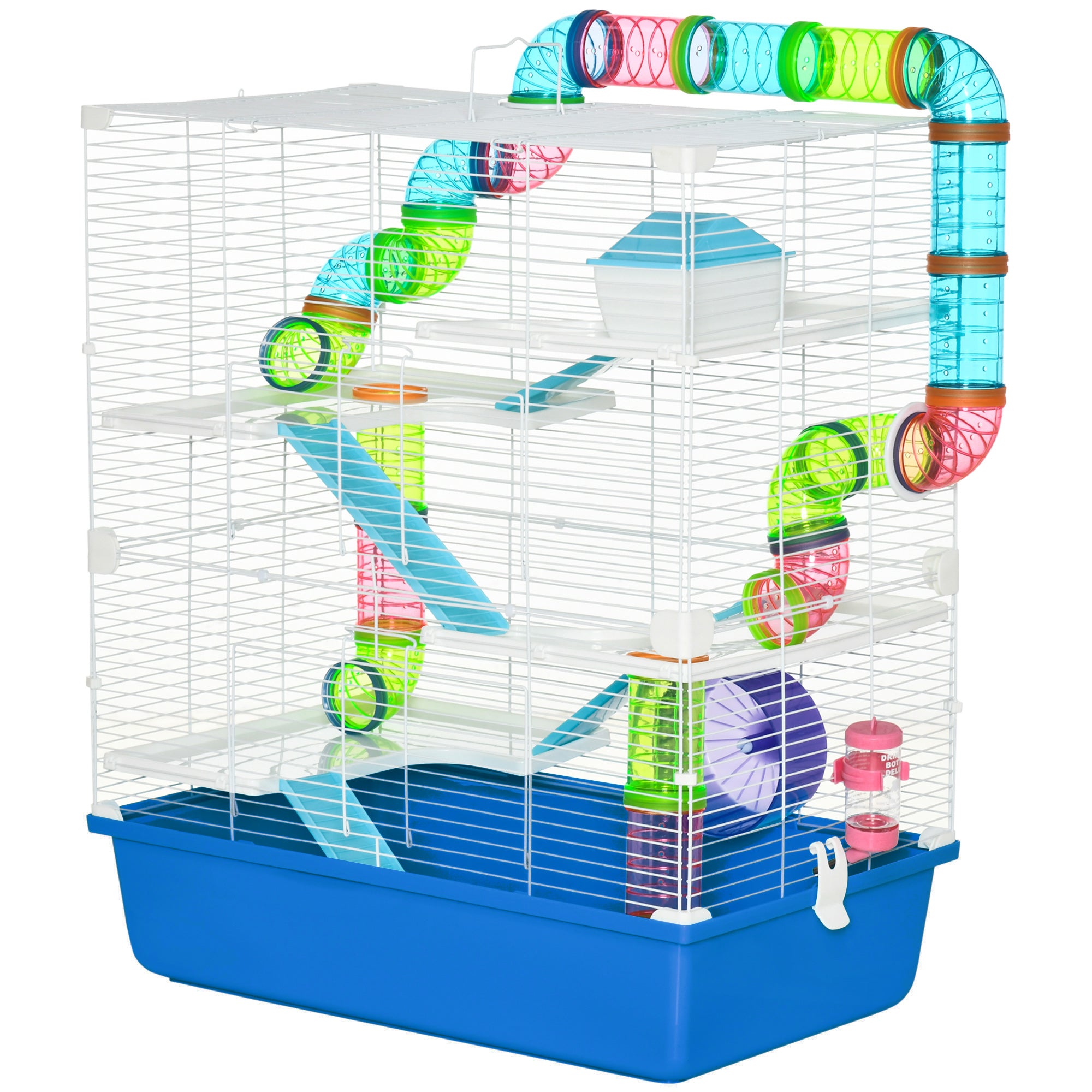 23" 5-Tier Hamster Cage with Wheel and Water Bottle, Blue