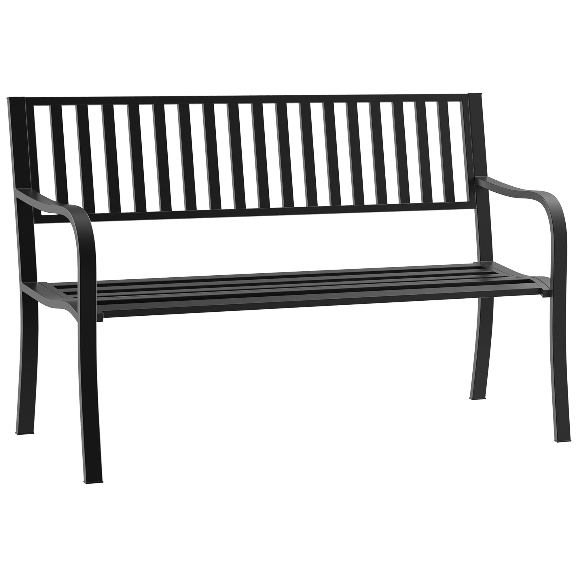 Outdoor Bench, 50" Patio Garden Bench with Slatted Seat, Metal Bench for Backyard, Poolside, Lawn, Black