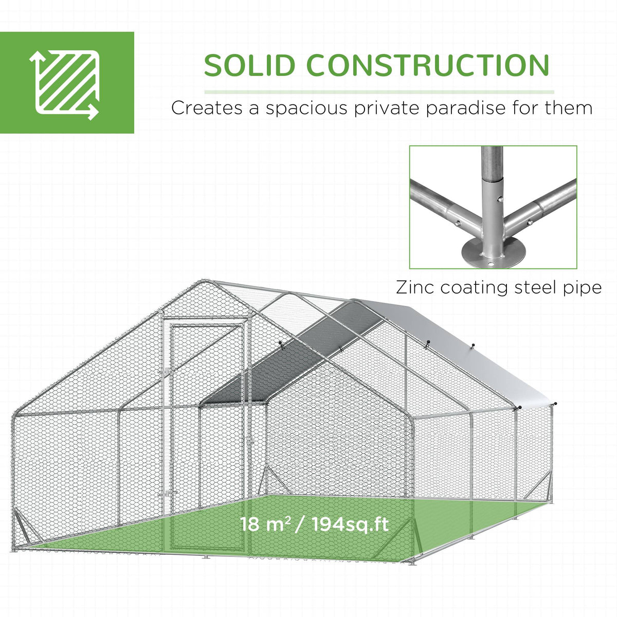 10' x 20' x 6.5' Chicken Coop Cage, Outdoor Hen House w/Cover & Lockable Door