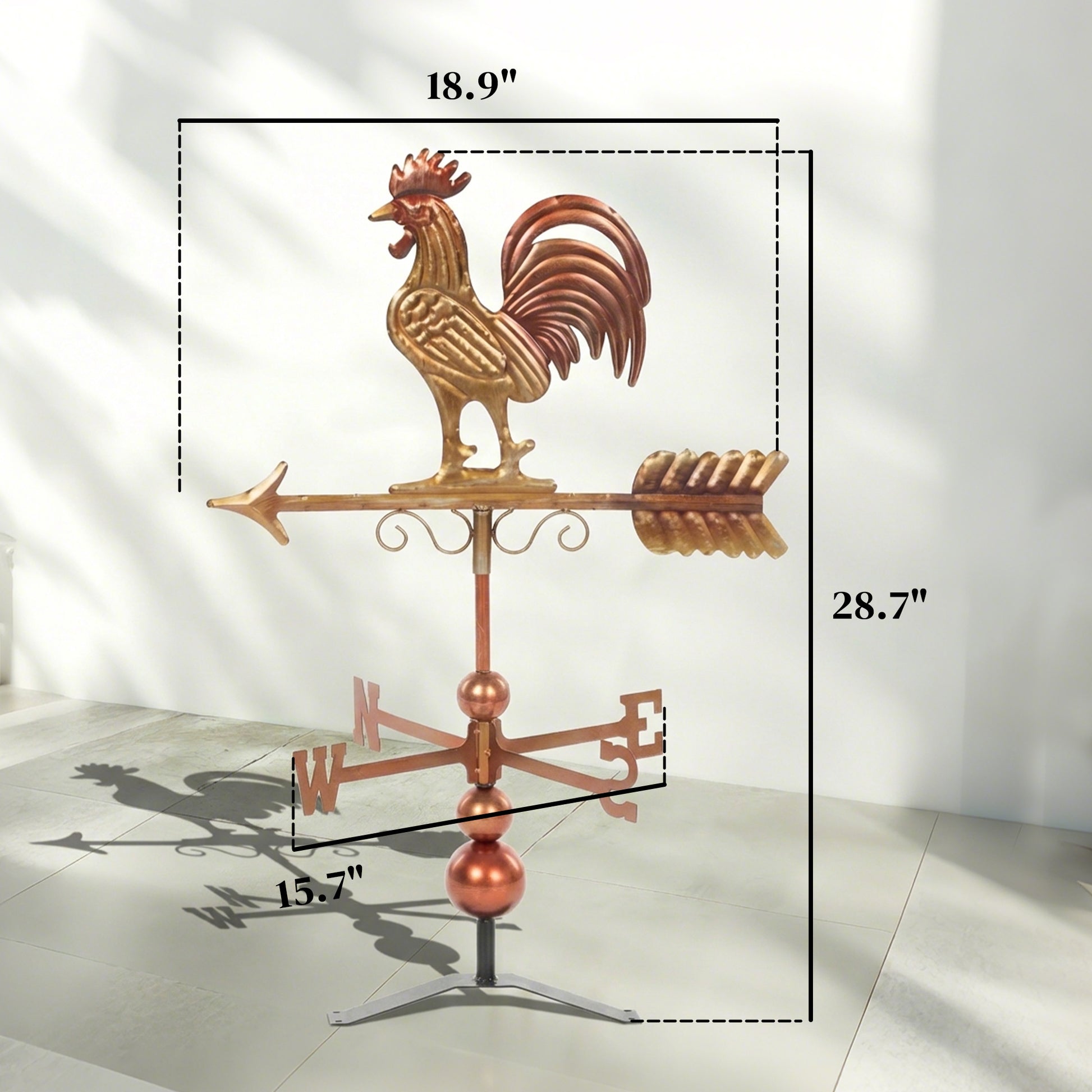 Metal Rooster Weathervane, Roof Mount Wind Direction Indicator, Outdoor Weather Vanes