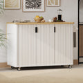 Fluted Kitchen Island with Drop Leaf, Internal Storage Rack, Rolling Kitchen Cart with Towel Rack, Adjustable Shelves, Smooth Curved Edge, White