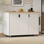 Fluted Kitchen Island with Drop Leaf, Internal Storage Rack, Rolling Kitchen Cart with Towel Rack, Adjustable Shelves, Smooth Curved Edge, White