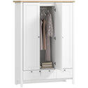 3 Doors Wardrobe Closet with 2 Drawers, Bedroom Armoire with Lockable Drawer, Hanging Rod and Storage Shelves, White