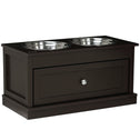 Large Elevated Dog Bowls with Storage Drawer Containing 11L Capacity, Raised Dog Bowl Stand Pet Food Bowl Dog Feeding Station, Brown