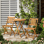 3-Piece Acacia Wood Bistro Set, Folding Patio Furniture with 2 Folding Chairs and Round Coffee Table, Teak, Slatted Finish, for Backyard, Balcony, Deck, Natural