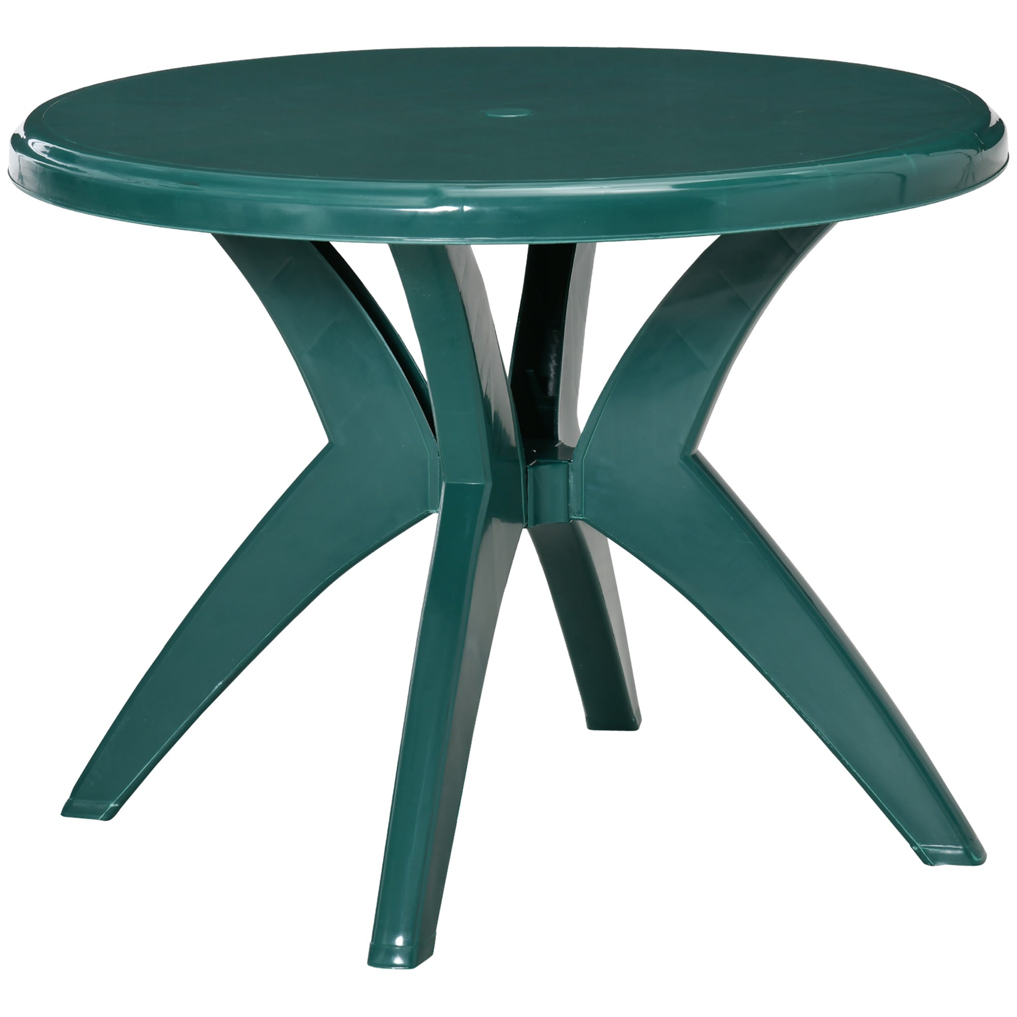 36.25" Dia Round Plastic Patio Table with Umbrella Hole, Outdoor Bistro Dining Table, for Bar, Garden, Backyard, Poolside, Yard, Green