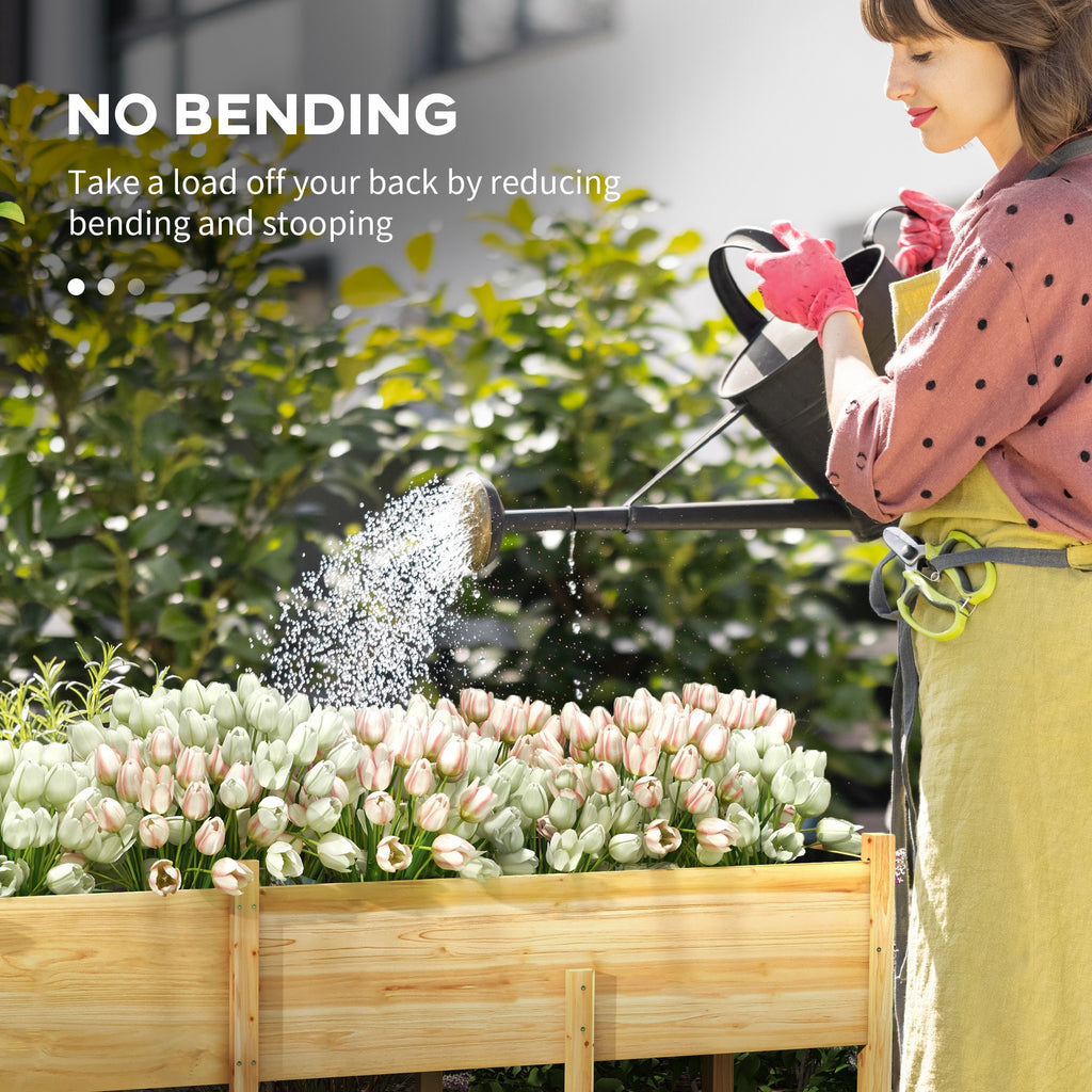 Wooden Raised Garden Bed, Large Elevated Planter Box with Legs, Bed Liner and Drain Holes, 7.4' x 1.8' x 2.6', Natural