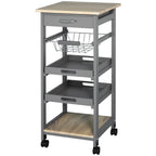 Mobile Kitchen Cart, Rolling Kitchen Island with Storage, Utility Cart with Wire Fruit Baskets, Trays and Drawer, Gray