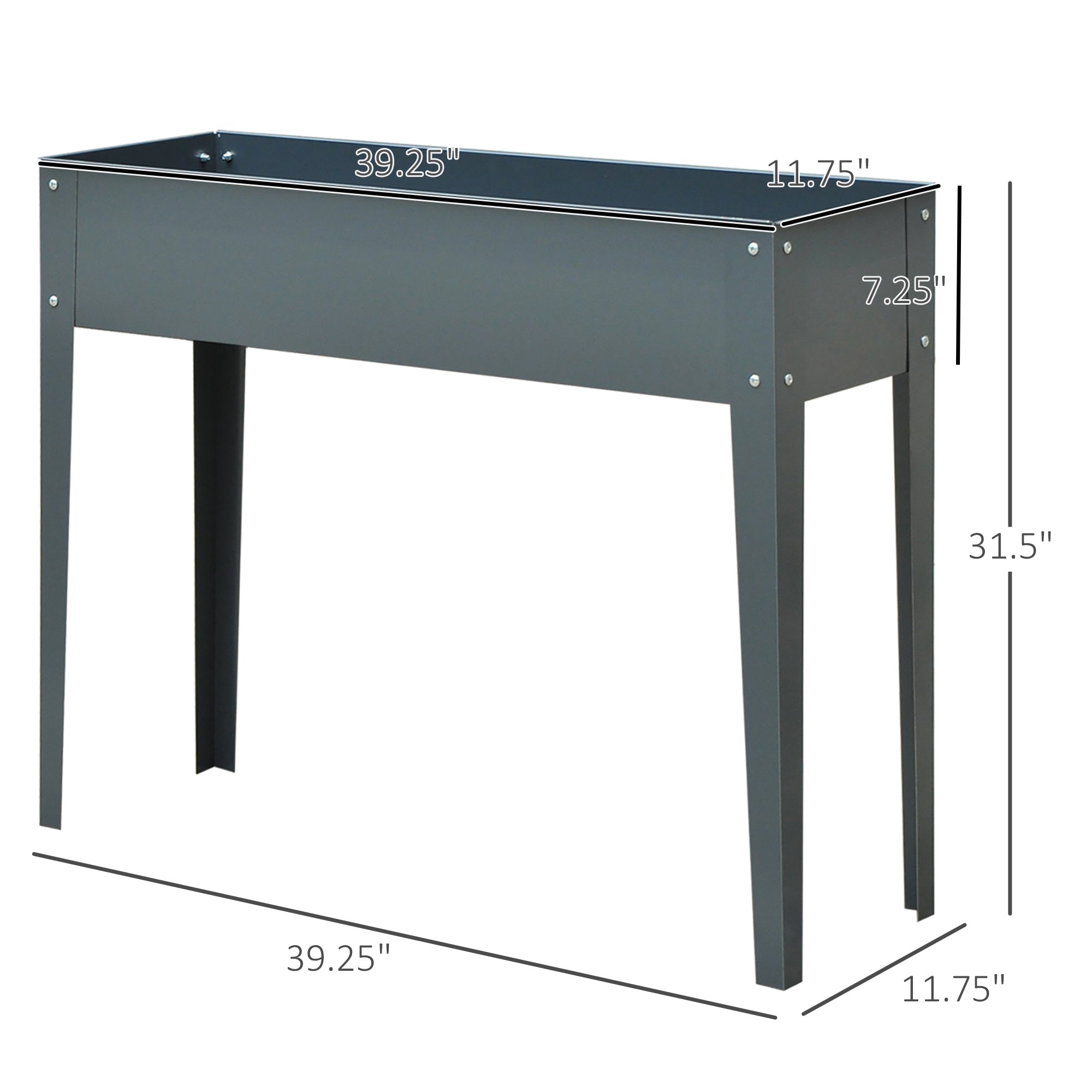 Metal Raised Garden Bed, Elevated Planter Box with Legs and Drain Holes, 39" x 12" x 32", Dark Gray