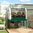 Galvanised Raised Garden Bed with Greenhouse Cover, Metal Elevated Garden Bed with Bed Liner, Bottom Shelf, Green