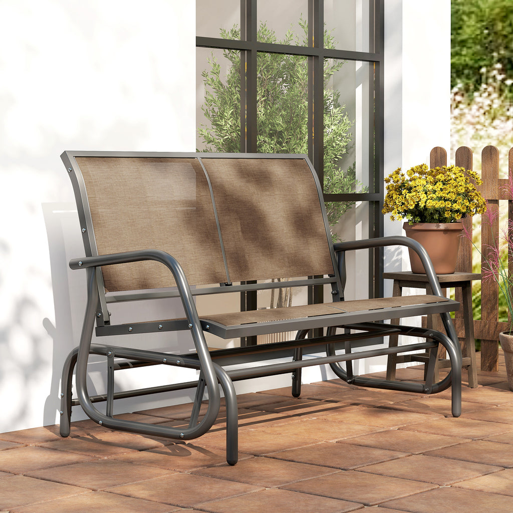 2-Person Outdoor Glider Bench, Patio Double Swing Rocking Chair Loveseat with Steel Frame, Light Mixed Brown