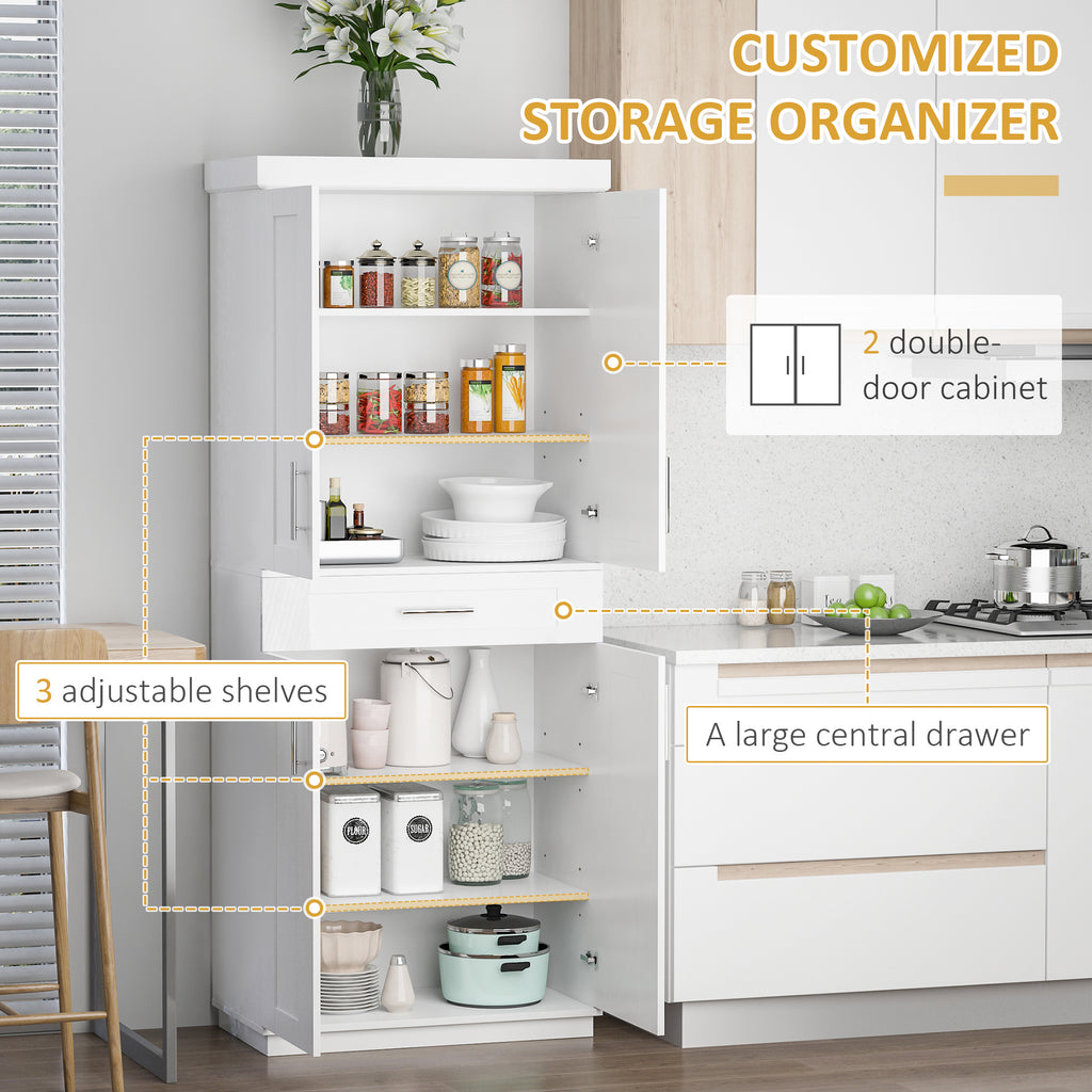 White Pantry Cabinet with Adjustable Shelving for Kitchen, Perfect for Family, White