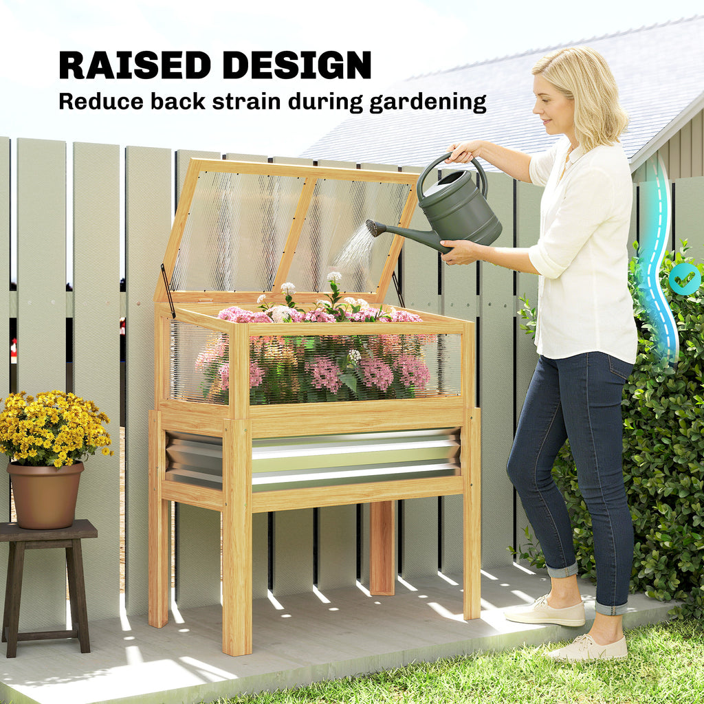 Raised Garden Bed with Mini Greenhouse, Elevated Planter Box with Legs and Bed Liner for Flowers, Vegetables