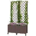 Planter Box with Trellis, Self Watering Raised Garden Bed with Lockable Wheels and Drainage Holes, Brown