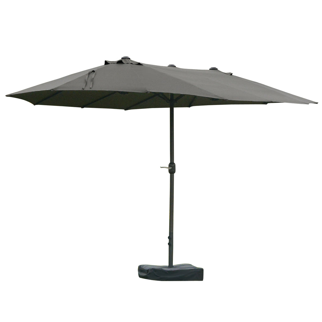 Patio Umbrella 15' Steel Rectangular Outdoor Double Sided Market with base, UV Sun Protection & Easy Crank for Deck Pool Patio Dark Gray