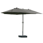 Patio Umbrella 15' Steel Rectangular Outdoor Double Sided Market with base, UV Sun Protection & Easy Crank for Deck Pool Patio Dark Gray