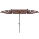 15ft Double-Sided Outdoor Umbrella with Solar Lights, UPF50+ Extra Large Aluminum Patio Umbrella with Crank, Tan