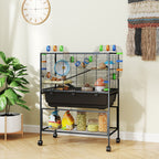 3 Tier Hamster Cage, Rolling Rat Cage with Deep Tray, Storage Shelf, Big Exercise Wheel, Hut, Tube System