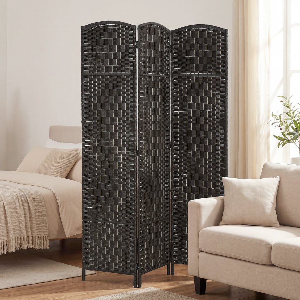 Room Divider, 3 Panel Folding Privacy Screen, 70.9" Tall Portable Weave Partition Wall Divider for Bedroom, Coffee