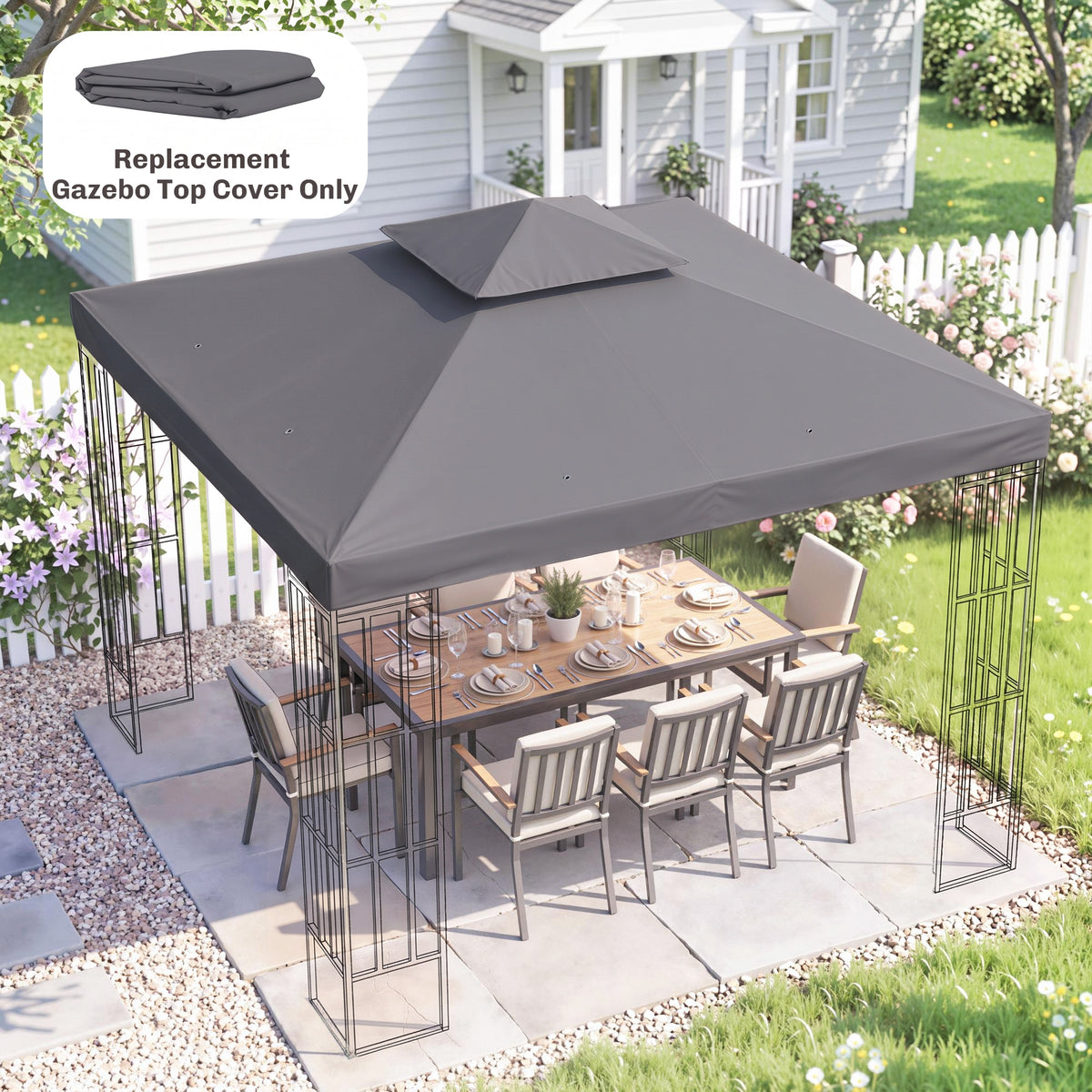 Gazebo Replacement Canopy for Model 01 -0153, 2-Tier Top Cover for 9.8' x 9.8' Gazebo, Charcoal (TOP ONLY)