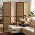 Room Divider, 4 Panel Folding Privacy Screen, 6 FT Tall Hand-Woven Bamboo Wall Partition, Brown