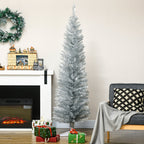 6' Artificial Pencil Christmas Tree, Slim Xmas Tree with 390 Realistic Branch Tips and Plastic Stand, Silver